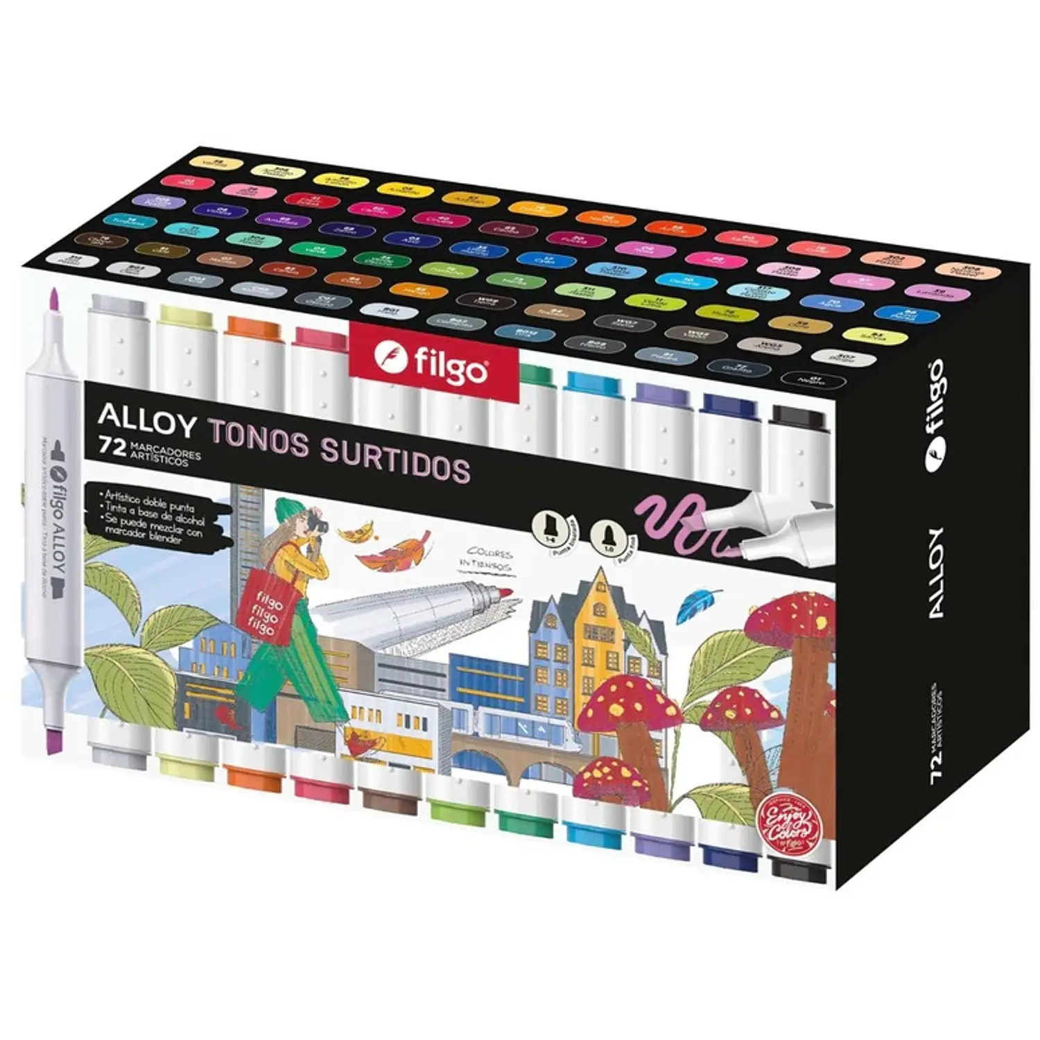 Filgo – Set Alloy de Marcadores al Alcohol – 72 Colores Surtidos – 1