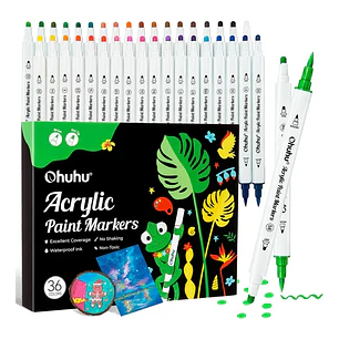 Ohuhu – Marcadores Acrílicos – 36 Colores – Doble Punta Pincel y Punto