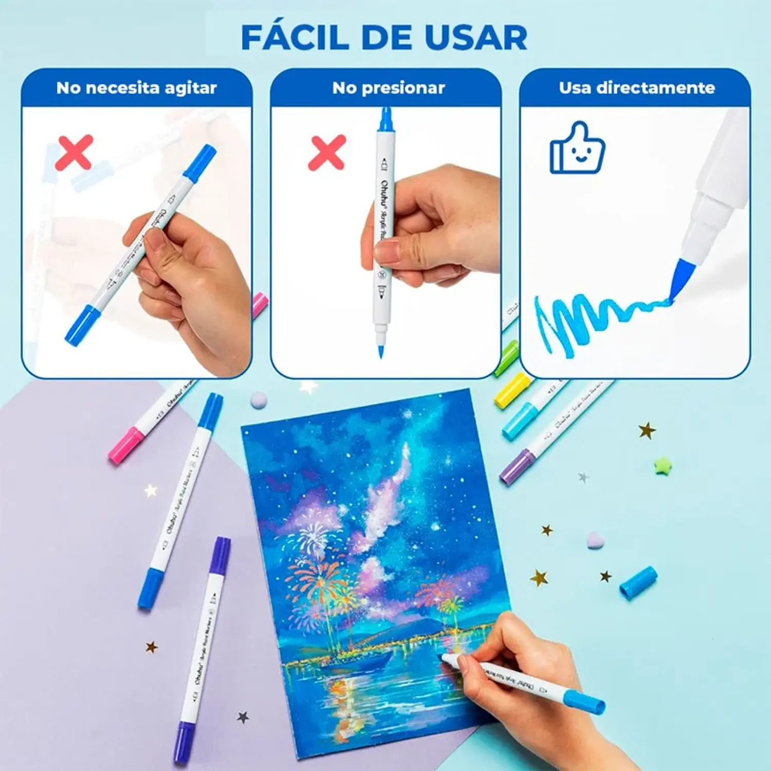 Ohuhu – Marcadores Acrílicos – 36 Colores – Doble Punta Pincel y Punto – 4