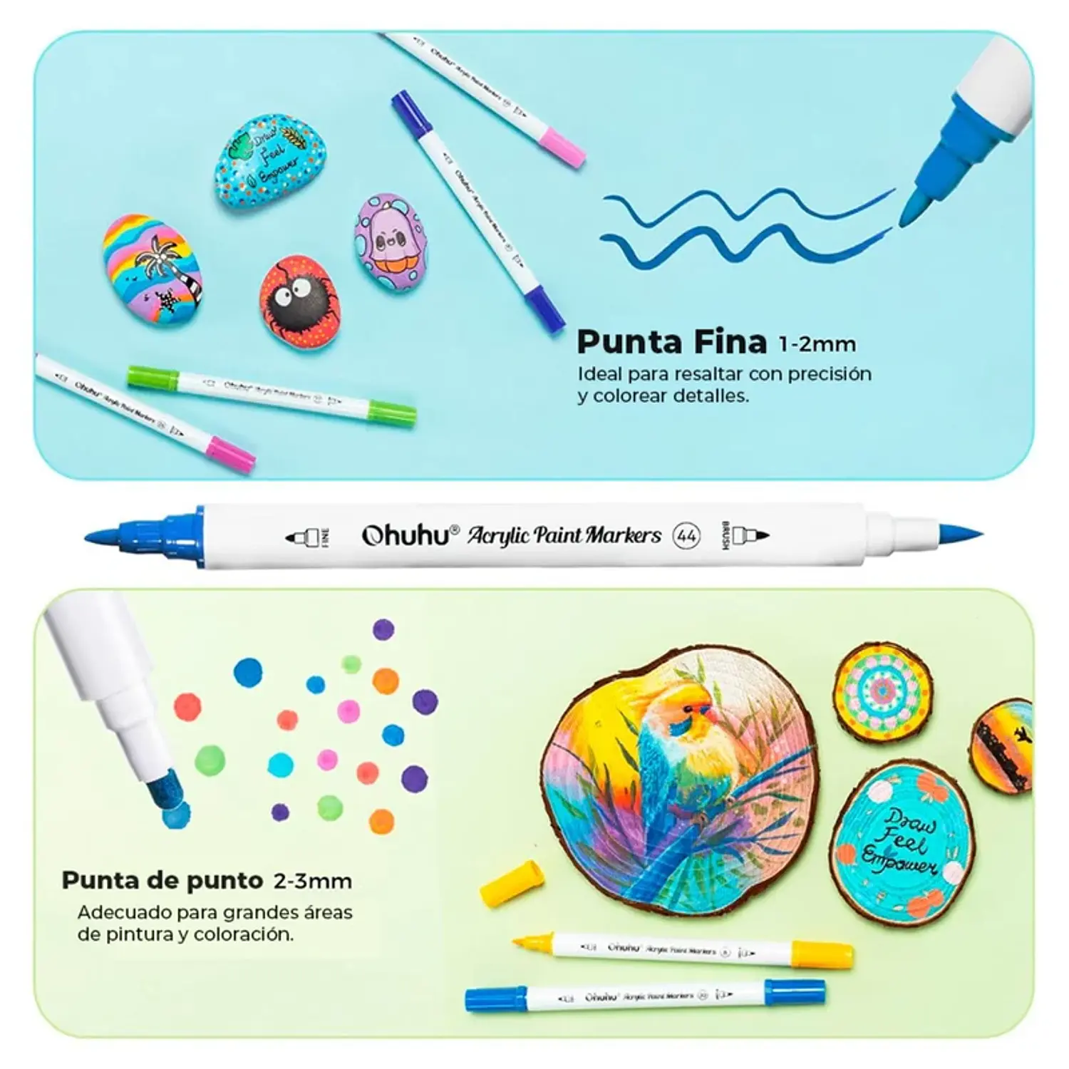 Ohuhu – Marcadores Acrílicos – 36 Colores – Doble Punta Fina y Punto – 3