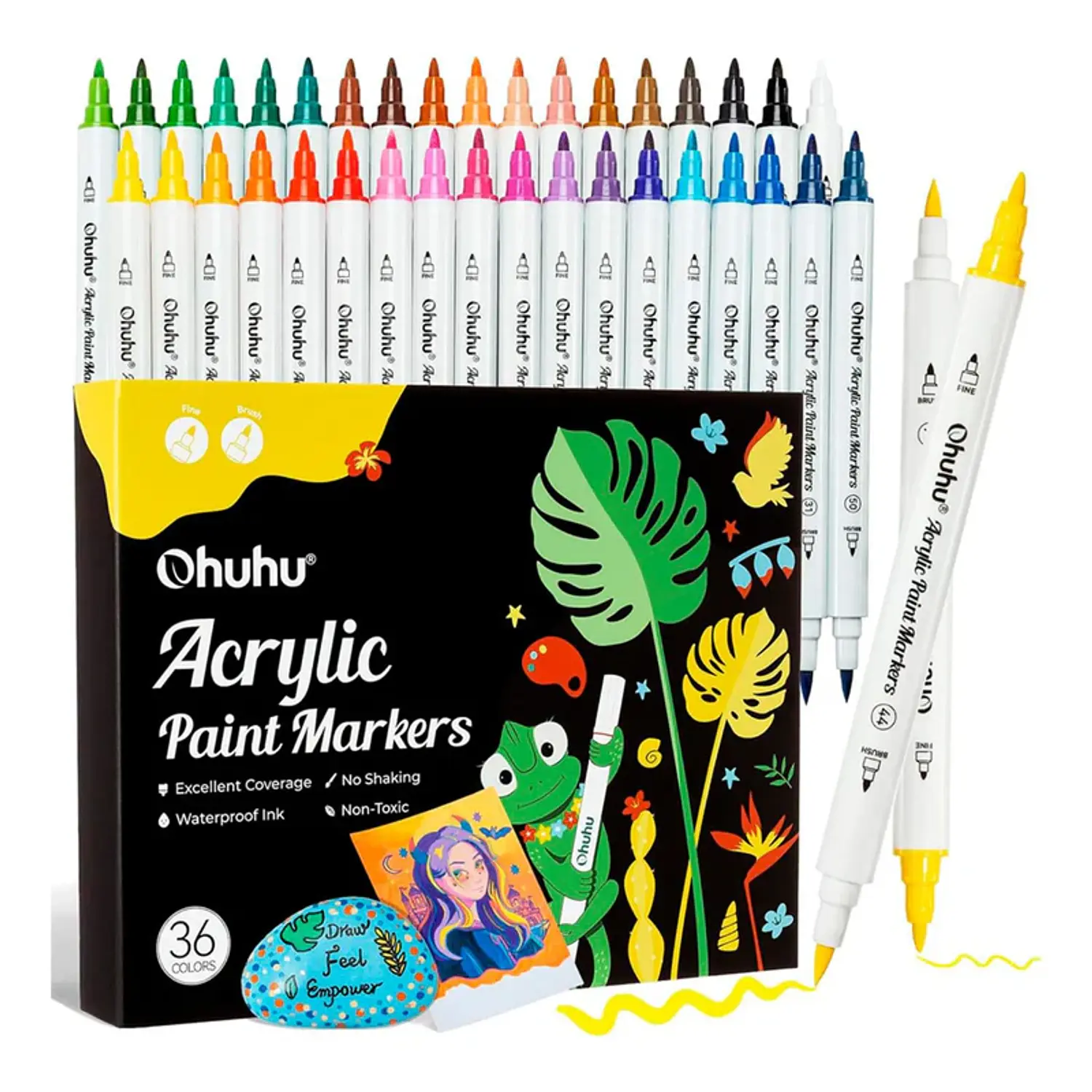 Ohuhu – Marcadores Acrílicos – 36 Colores – Doble Punta Pincel y Fina – 1