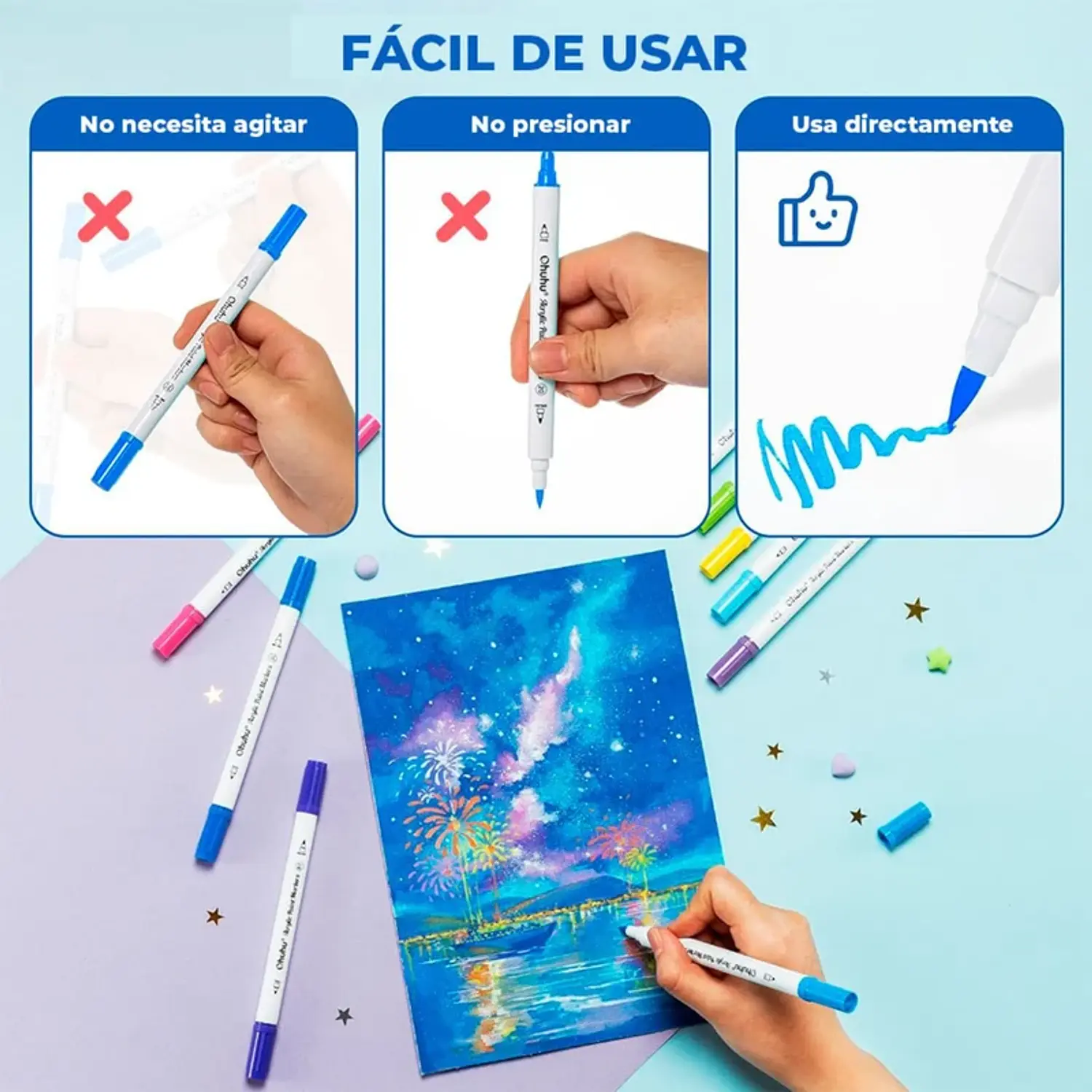 Ohuhu – Marcadores Acrílicos – 36 Colores – Doble Punta Pincel y Fina – 4