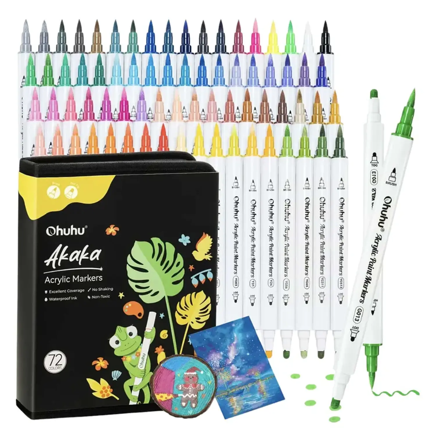 Ohuhu – Marcadores Acrílicos Akaka – 72 Colores – Doble Punta Pincel y Redonda – 1