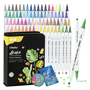 Ohuhu – Marcadores Acrílicos Akaka – 72 Colores – Doble Punta Pincel y Redonda