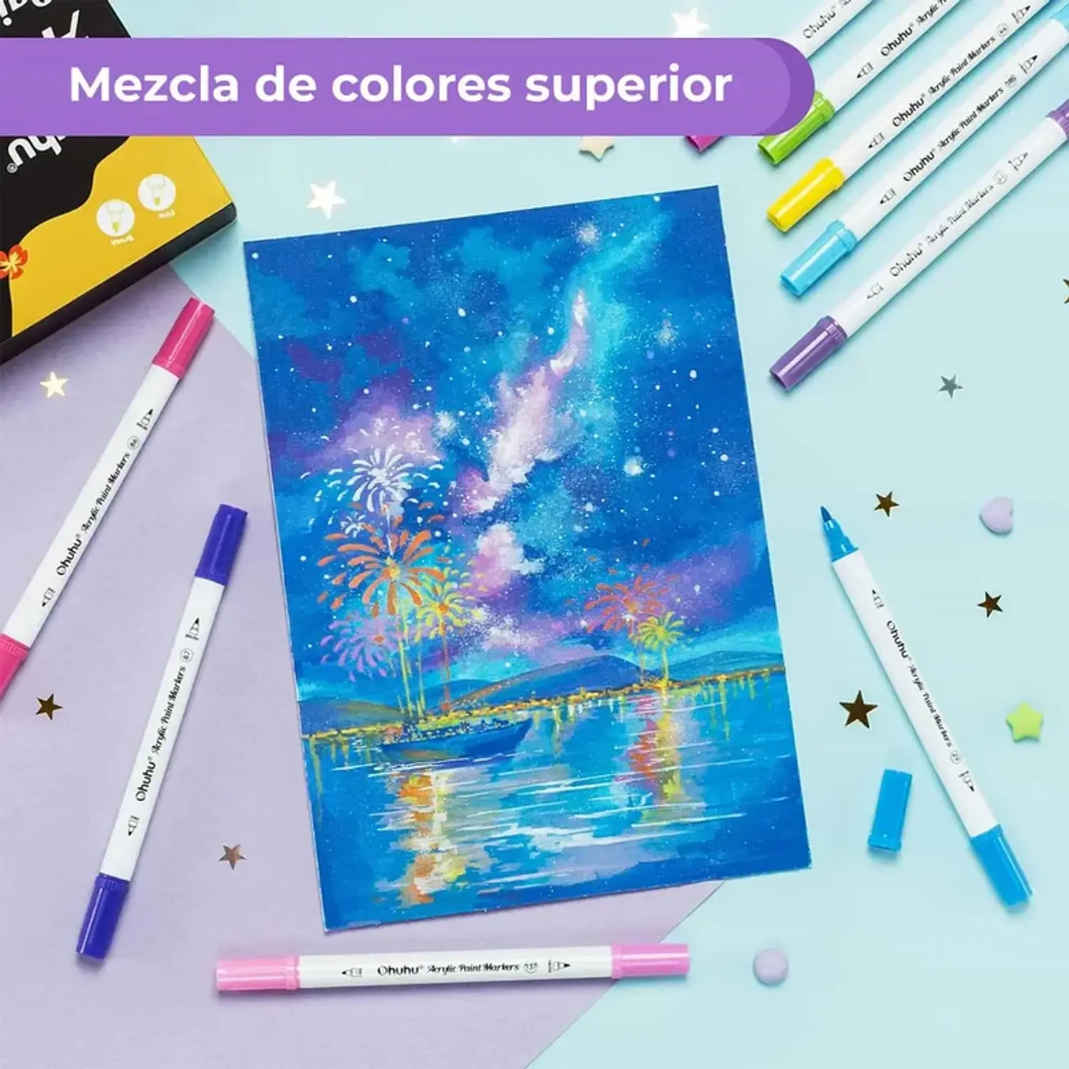 Ohuhu – Marcadores Acrílicos Akaka – 72 Colores – Doble Punta Pincel y Redonda – 7