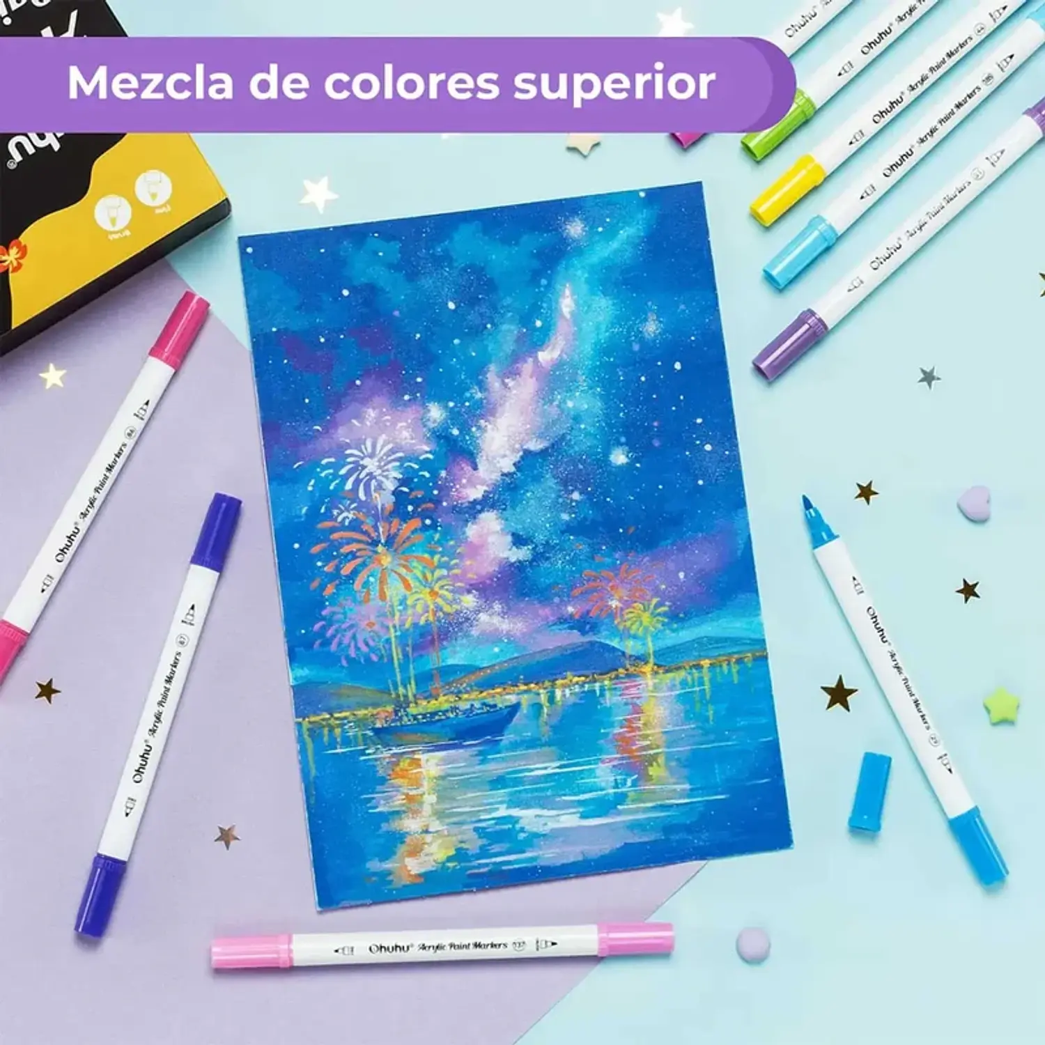 Ohuhu – Marcadores Acrílicos Akaka – 72 Colores – Doble Punta Fina y Redonda – 3
