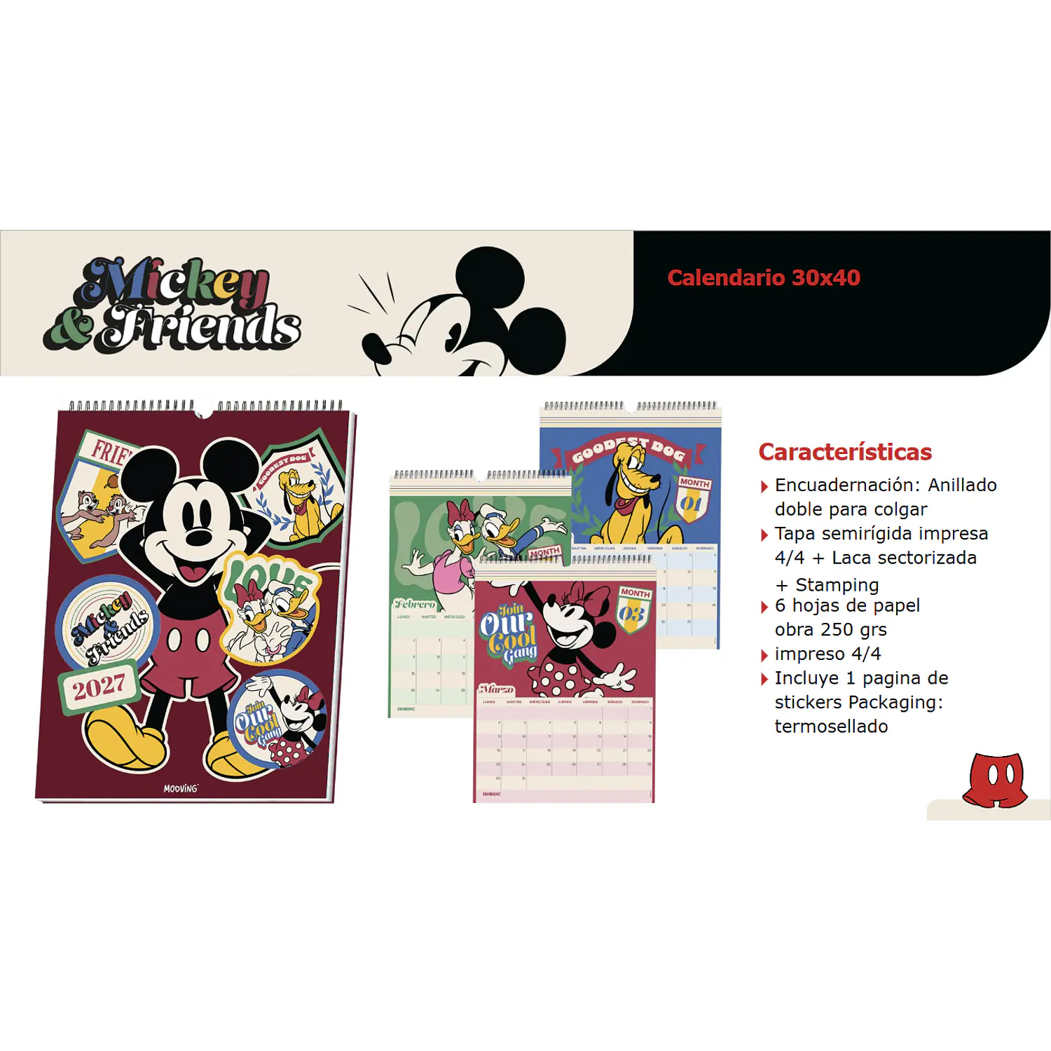 Mooving – Calendario de Pared Mickey & Friends 2027 30 x 40 cm – 2