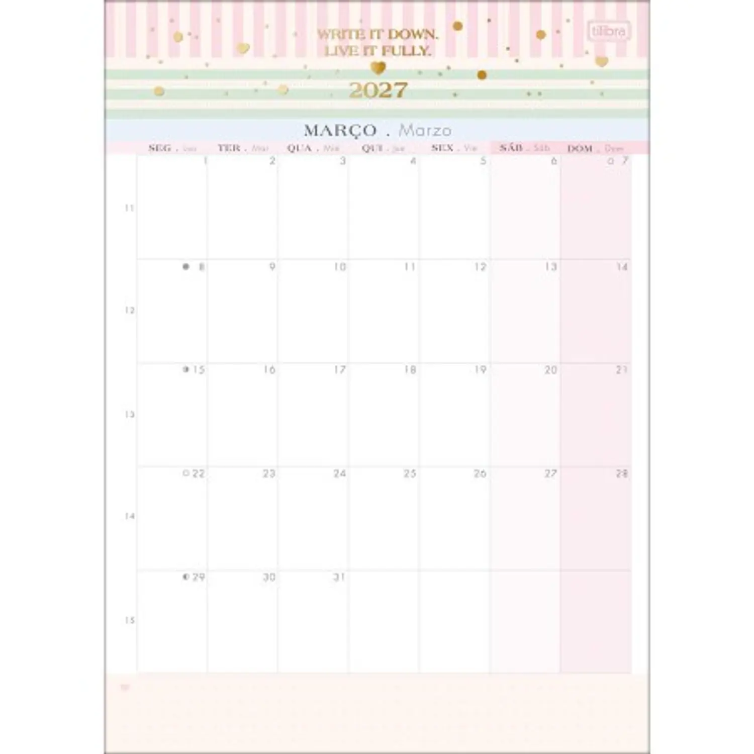 Tilibra – Calendario Mensual Soho – 2027 – 12 Hojas – 4