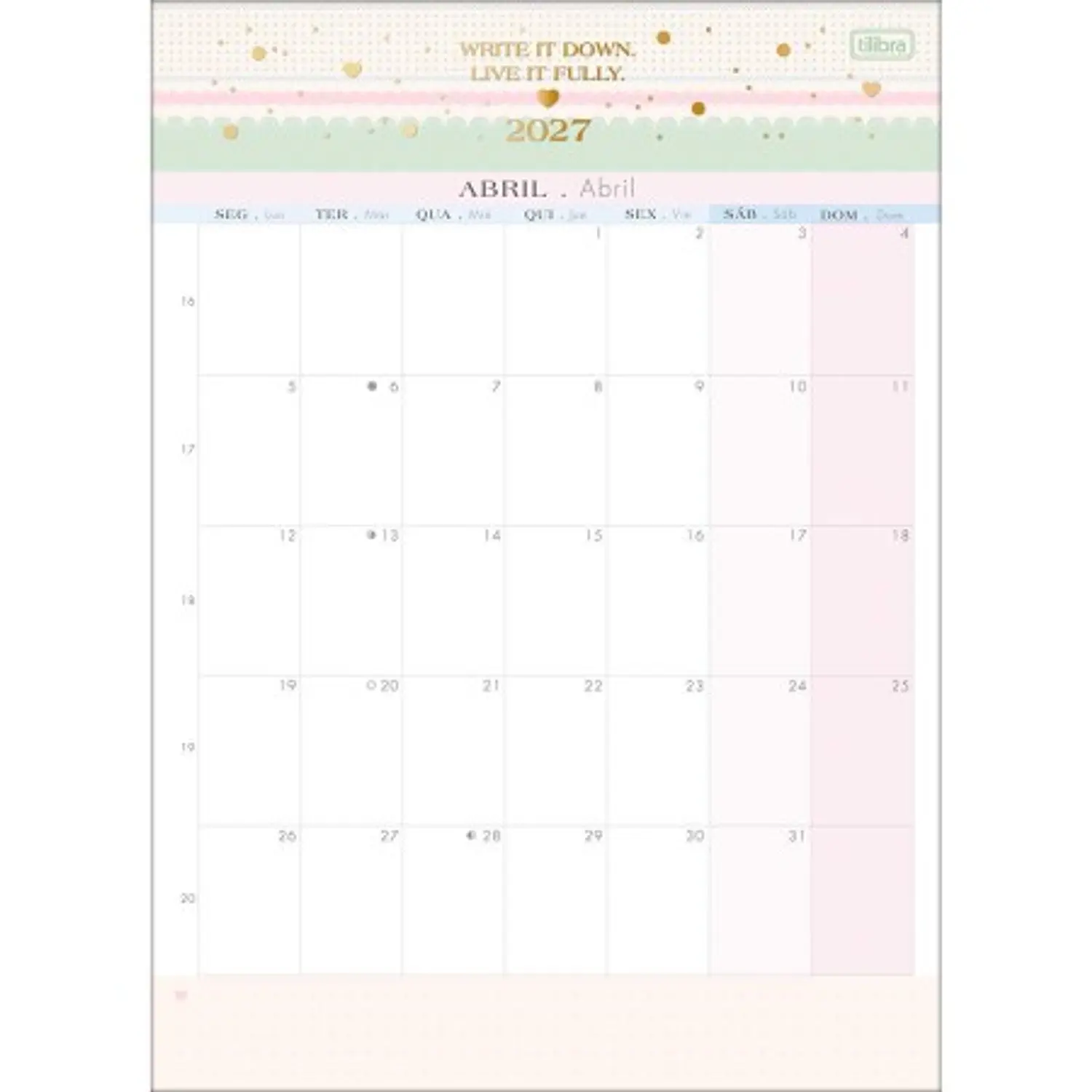 Tilibra – Calendario Mensual Soho – 2027 – 12 Hojas – 5