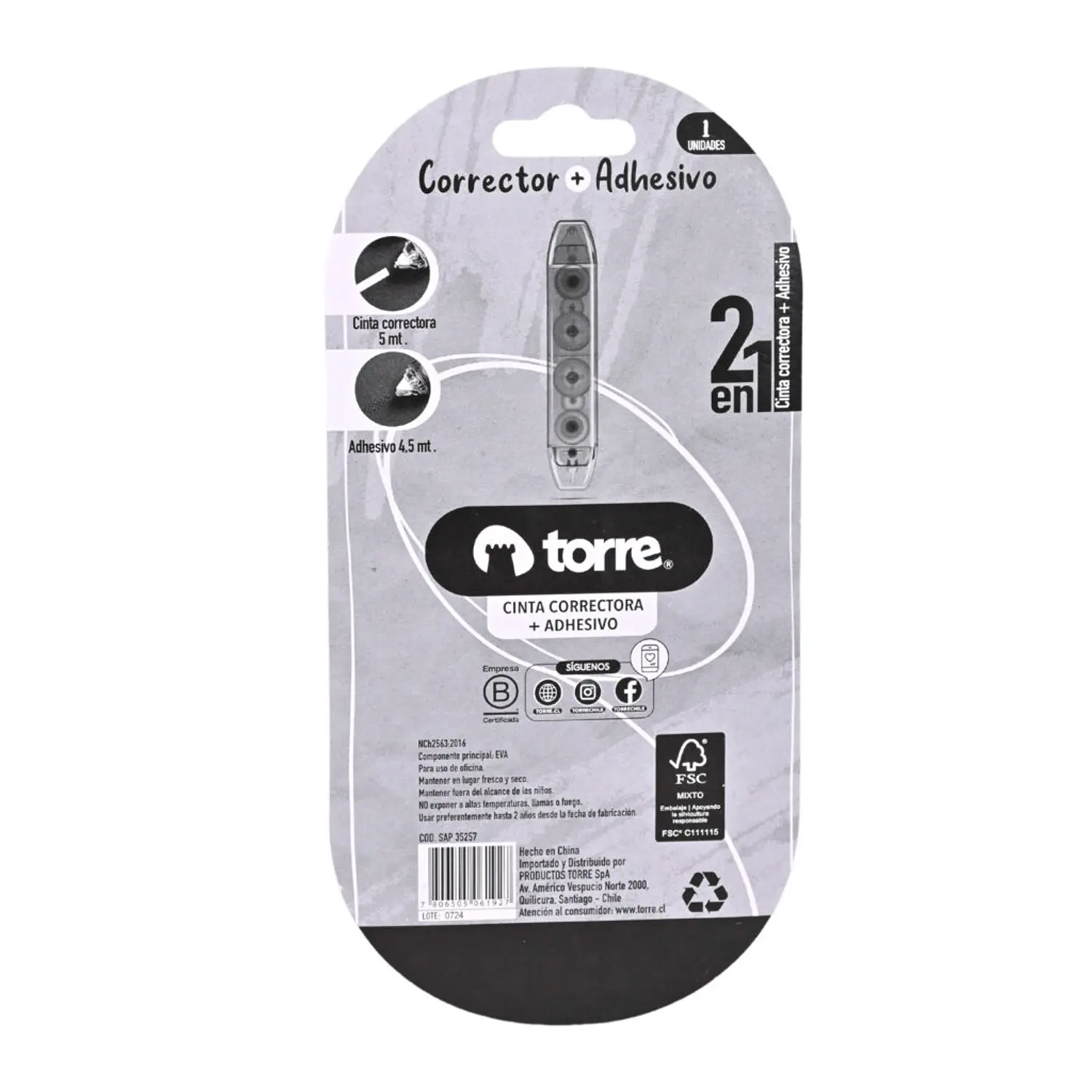 Torre - Cinta Correctora + Adhesivo Torre - 2 en 1 - 5 Metros – 3