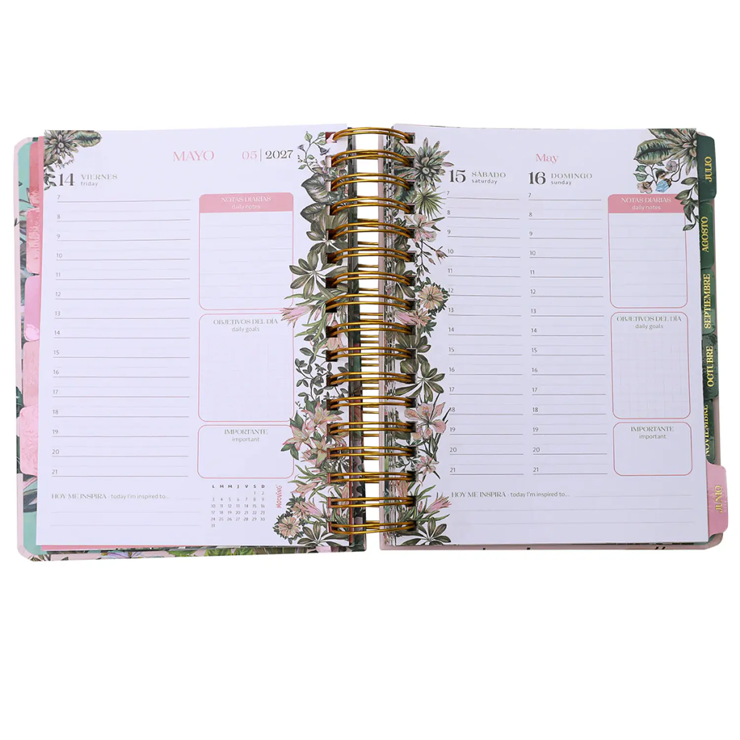 Mooving – Agenda Floral Diaria Espiral 16,5 x 22 cm – 2027 – 2