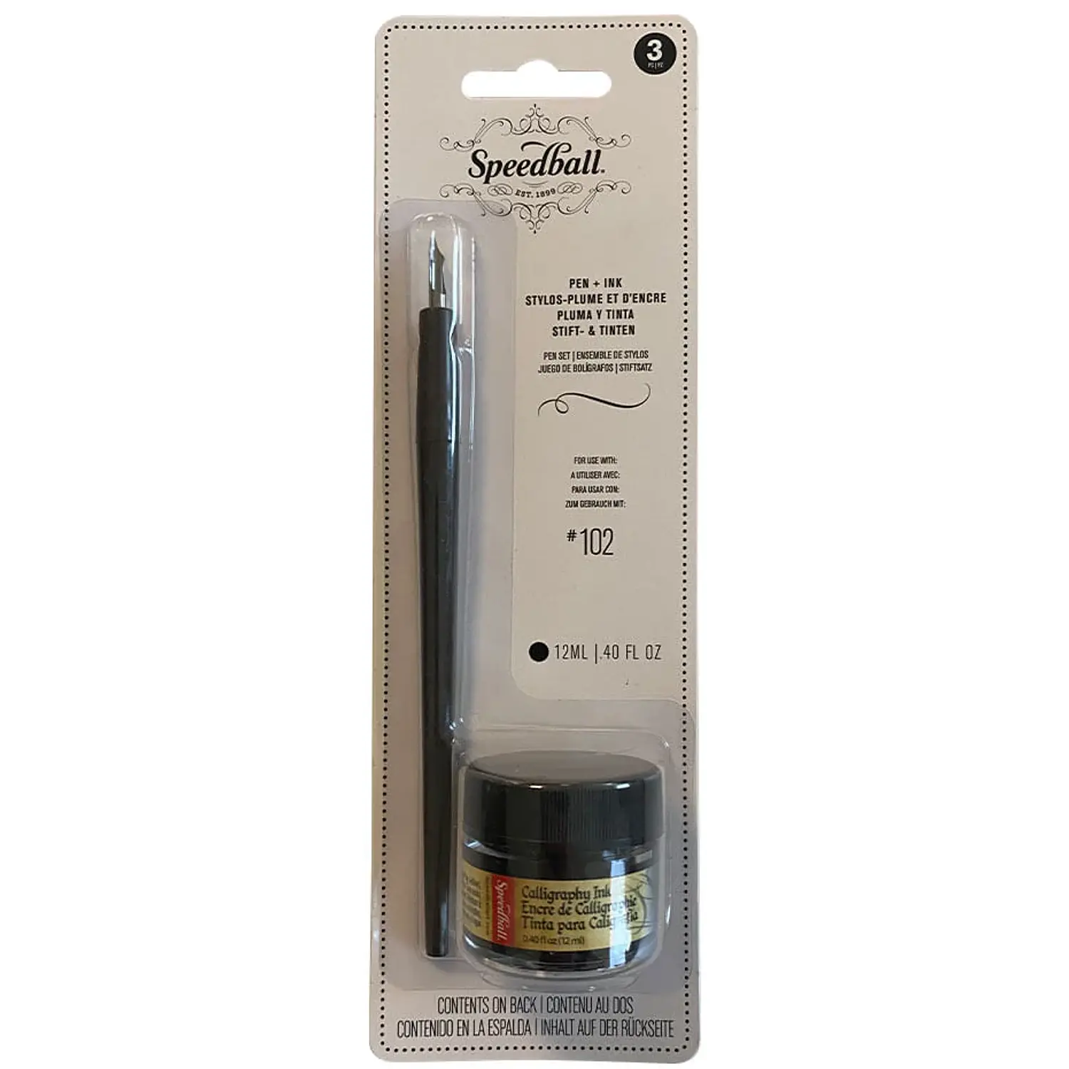 Speedball – Plumilla #102 Crow Quill + Tinta Negra – 12 ml – 1