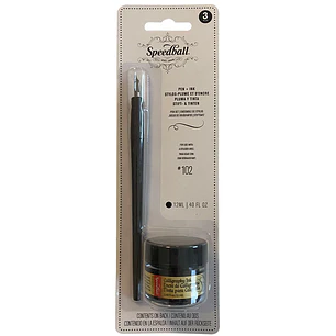Speedball – Plumilla #102 Crow Quill + Tinta Negra – 12 ml