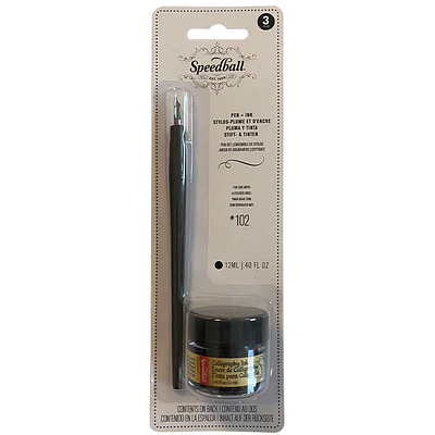 Speedball – Plumilla #102 Crow Quill + Tinta Negra – 12 ml