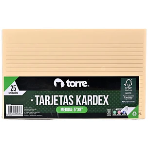 Torre – Tarjetas Kardex 5 x 8 Pulgadas – 25 Unidades