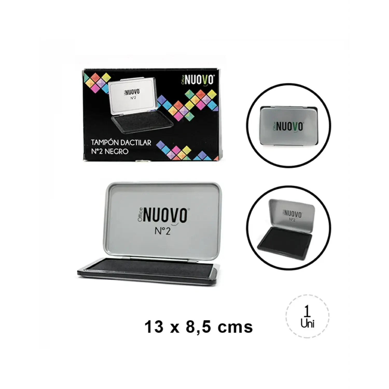 Nuovo – Tampón para Timbres – Negro – 13 x 8,5 cm – 2