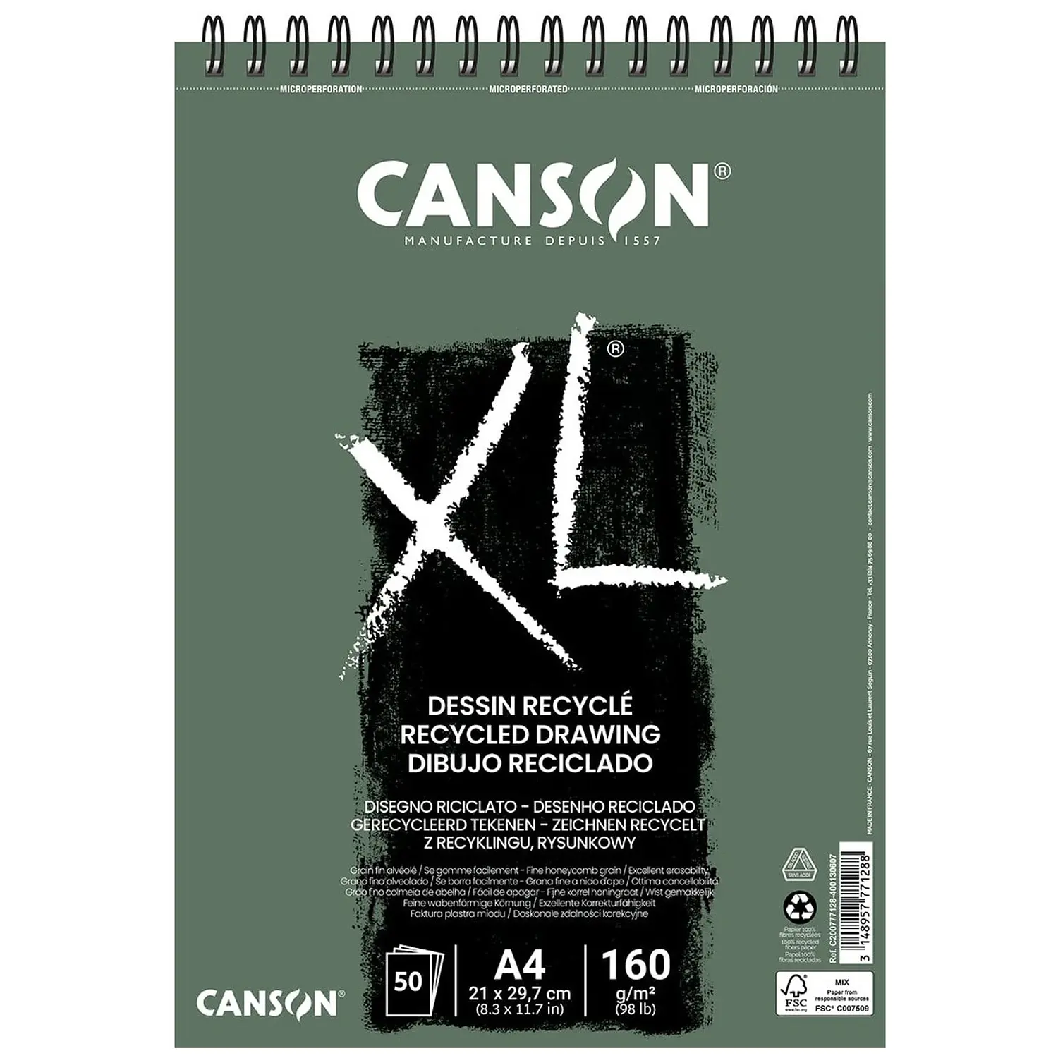 Canson – Croquera XL Recycled A4 – 50 Hojas – 160 gr – 1