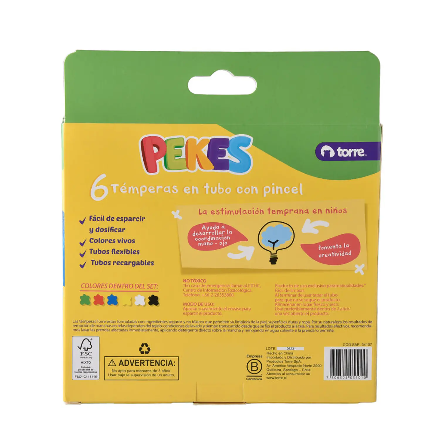 Torre – Témpera en Tubo Pekes – 6 Colores – 3