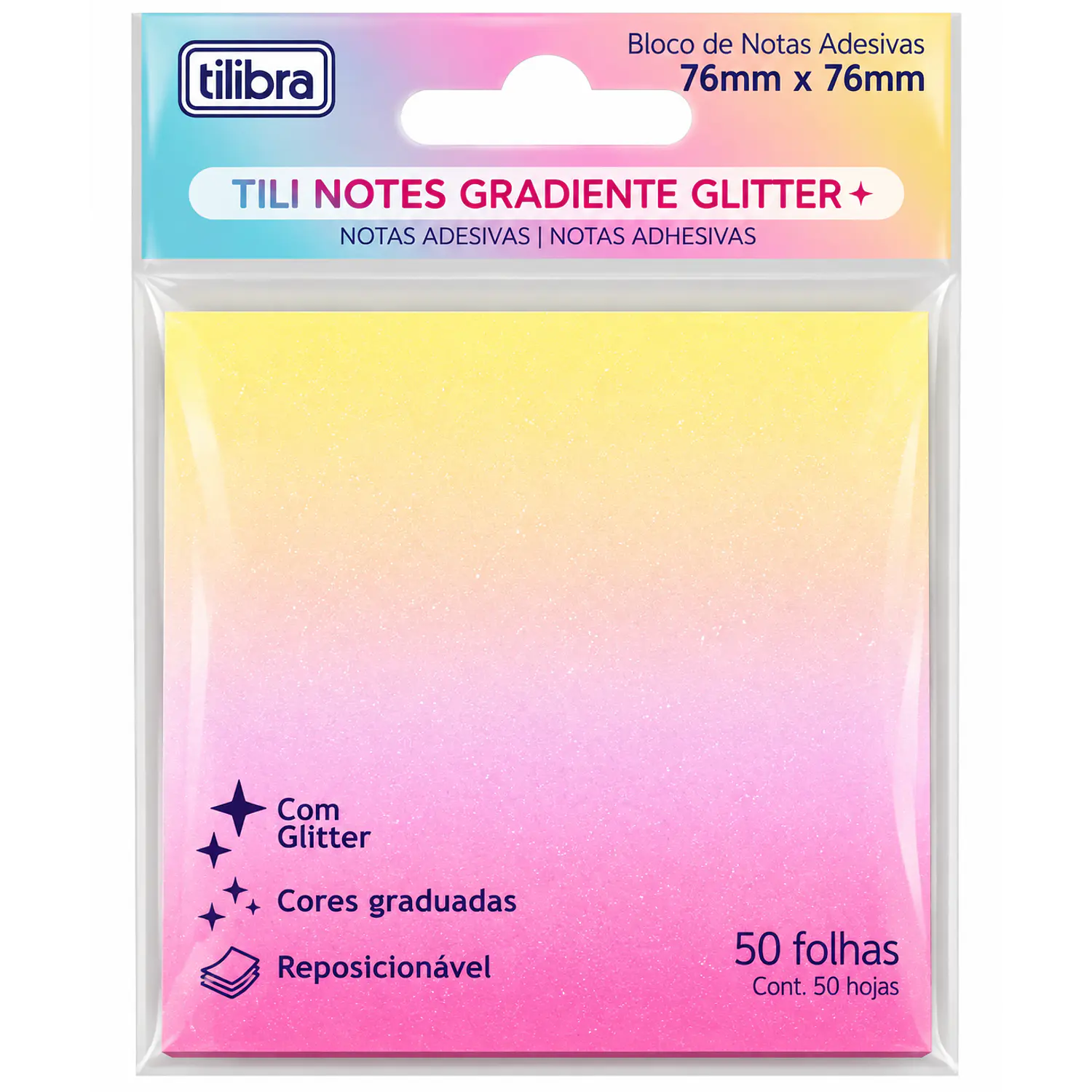 Tilibra – Notas Adhesivas Tili Notes Gradiente Glitter – 76 x 76 mm – 1