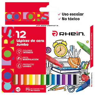 Rhein - Lapices Cera Jumbo 12 Colores Triangular 