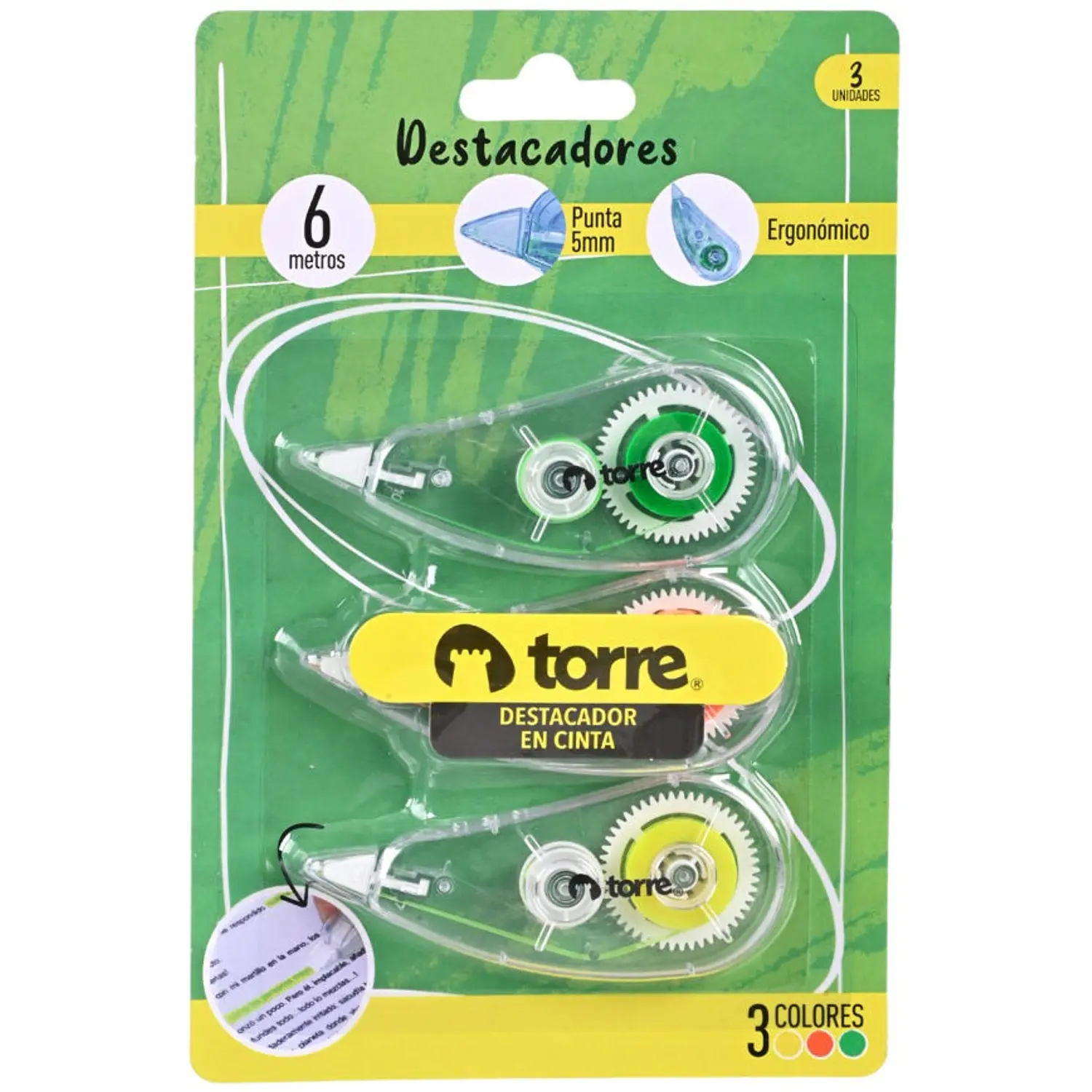 Torre – Destacador en Cinta Colores Mix – Set de 3 Unidades – 1