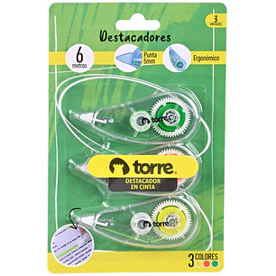 Torre – Destacador en Cinta Colores Mix – Set de 3 Unidades