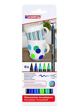 Edding - Set Brush Pen Porcelana -  6 Marcadores Colores Fríos.
