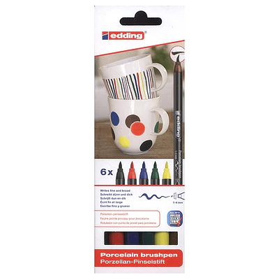 Edding - Set Brush Pen Porcelana - Set 6 Marcadores Colores Clásicos. 