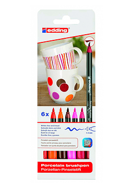 Edding - Set Brush Pen Porcelana - 6 Marcadores Colores Cálidos.