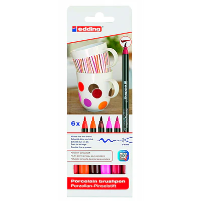 Edding - Set Brush Pen Porcelana - 6 Marcadores Colores Cálidos.