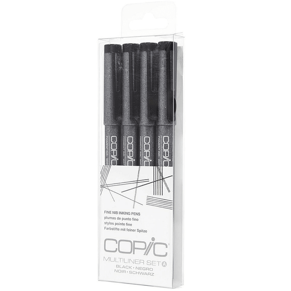 Set Copic Multiliner -  4 Tiralíneas Negro - Punta Fina.