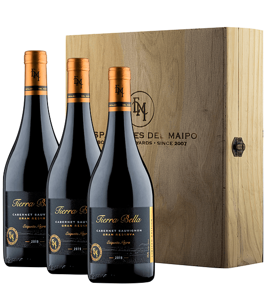 Caja Madera x 3 Vinos Gran Reserva Tierra Bella Etiqueta Negra C.S