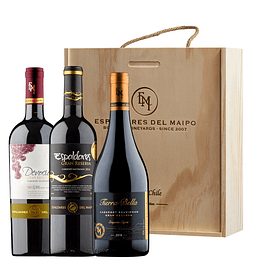 Caja madera x 3 Vinos Especial Cabernet Sauvignon Maipo 