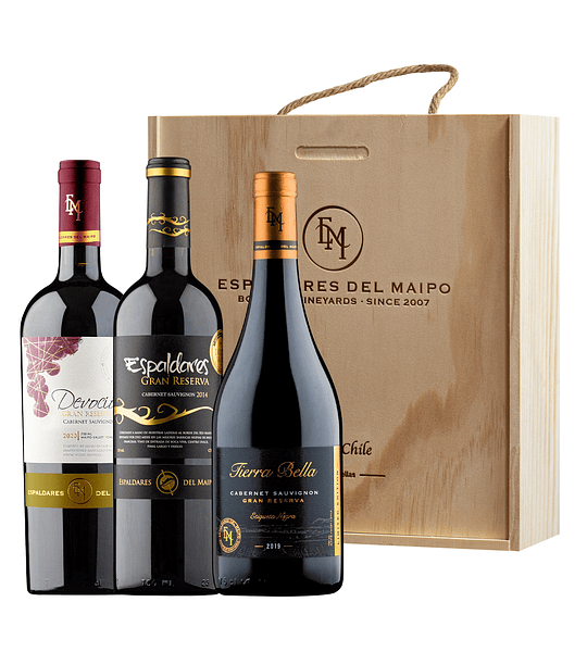 Caja madera x 3 Vinos Especial Cabernet Sauvignon Maipo 