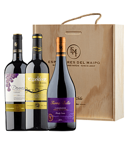 Caja madera x 3 Vinos especial carmenere 