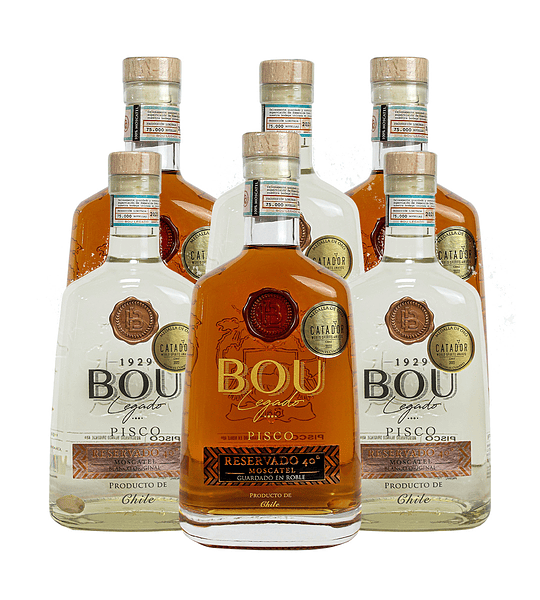 Caja x 6 Mix Pisco Bou Legado Roble y Blanco 40º