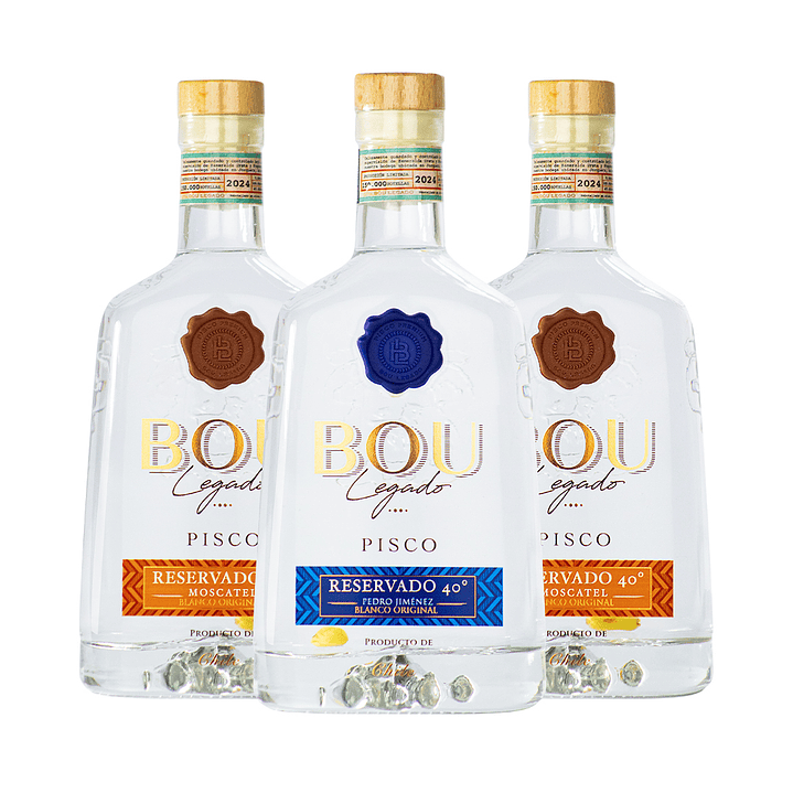 Mix 3 Piscos Bou Blancos 40° Moscatel + Pedro Jimenez Reservados 1