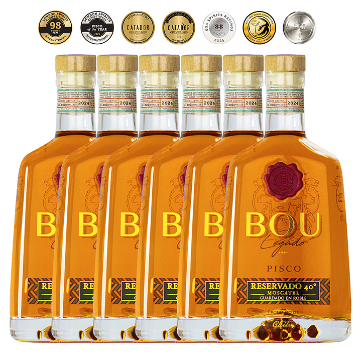 Caja x 6 Piscos Bou Legado Roble 40º 1