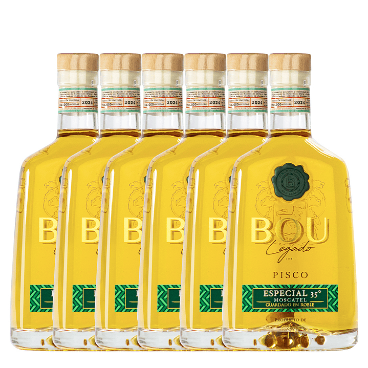 Caja x 6 Piscos Bou Legado Roble 35º Alc 1