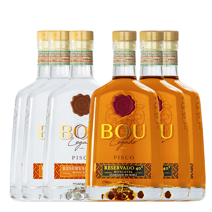 Caja x 6 Mix Pisco Bou Legado Roble y Blanco 40º 1