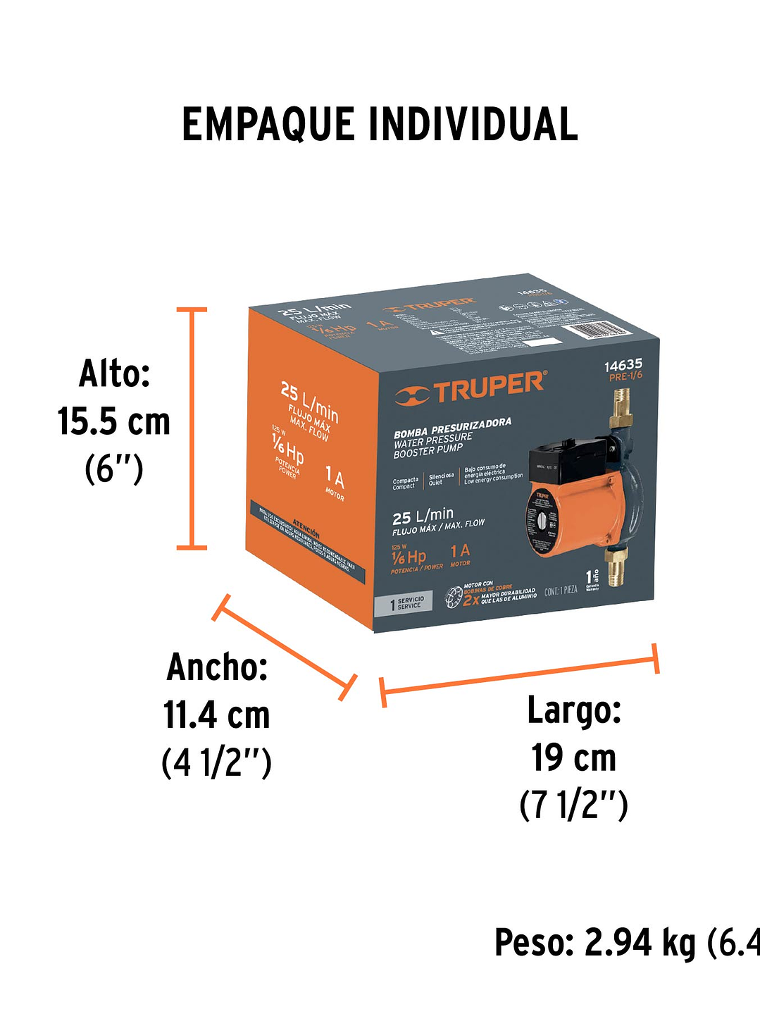 Bomba presurizadora PRE-1/6 1/6 HP, TRUPER 14635 3
