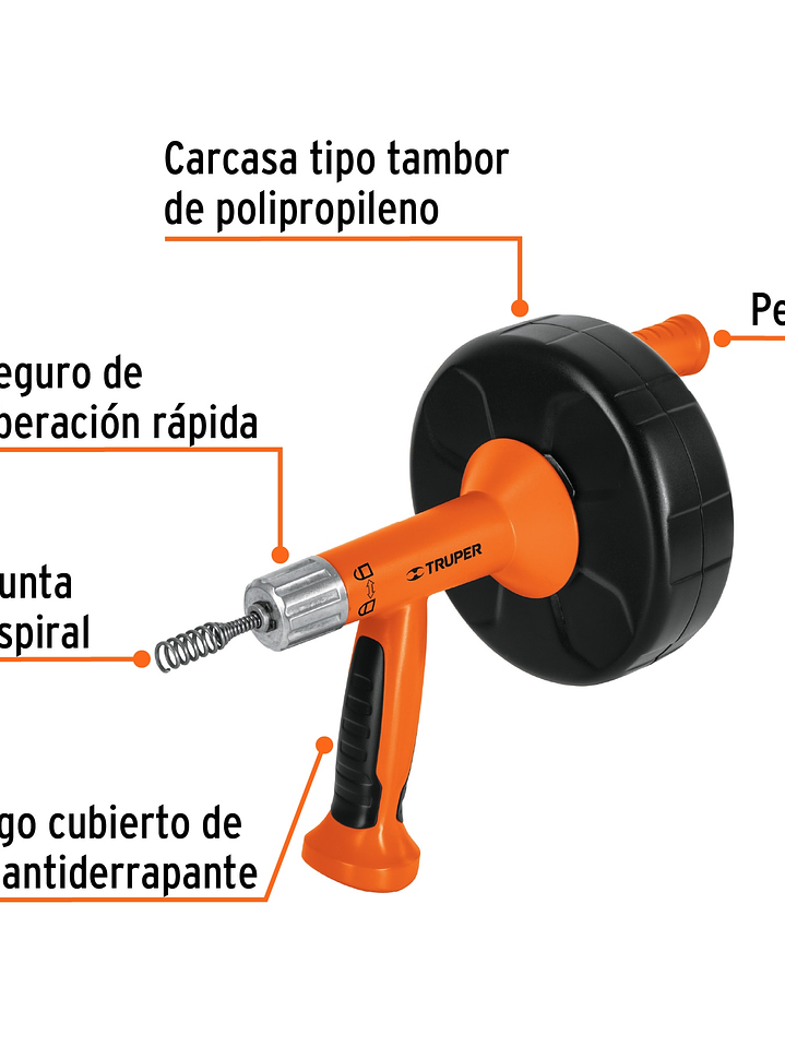 Destapacaños de 7.6 m para taladro, con mango, Truper 12280 4