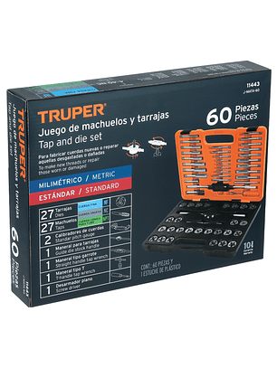 Juego de 60 piezas de machuelos y tarrajas, Truper 11443