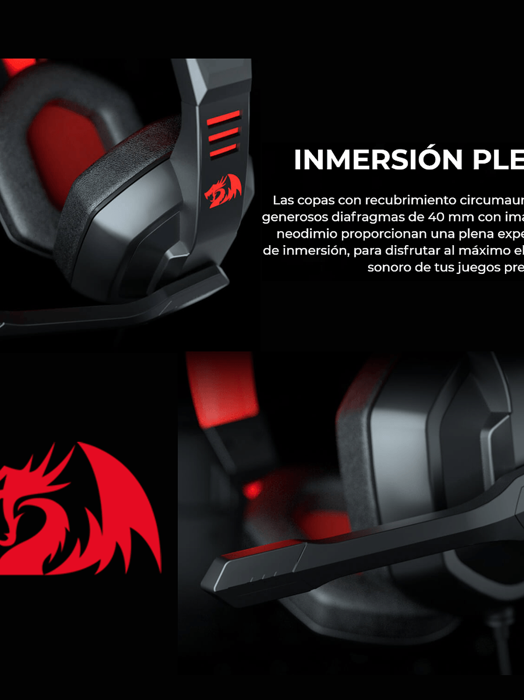 Auriculares Gamer Redragon Gamer Ares H120 Negro Y Rojo 4