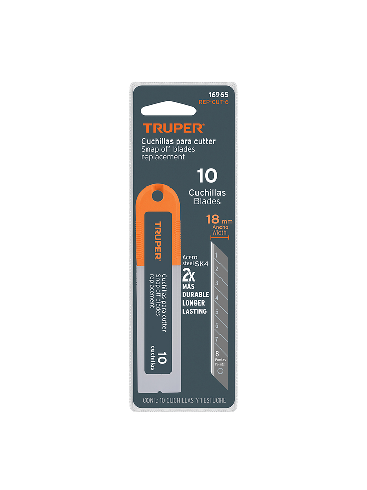 Estuche con 10 cuchillas SK4 de 18 mm para cutter, Truper 16965 6