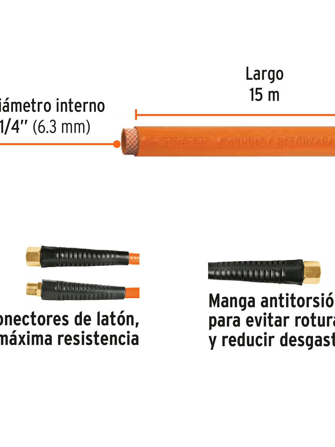 Manguera para compresor, de PVC, 15m x 1/4