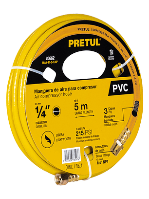 Manguera para compresor, de PVC, 5m x 1/4