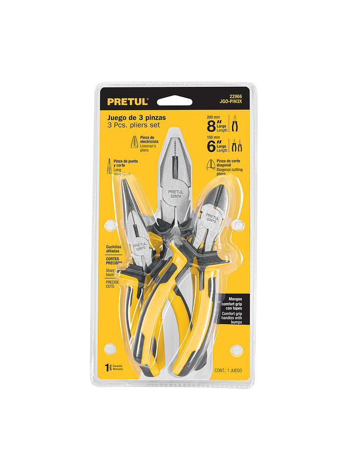 Juego de 3 pinzas 3 mango Comfort Grip, Pretul 22966 1