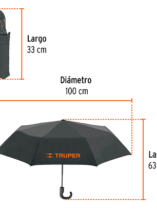 Paraguas compacto de 100 cm, Truper 66074