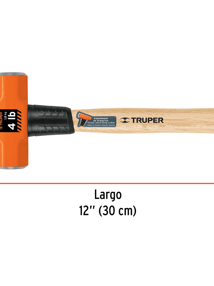 Marro octagonal 4 lb, mango de madera 12